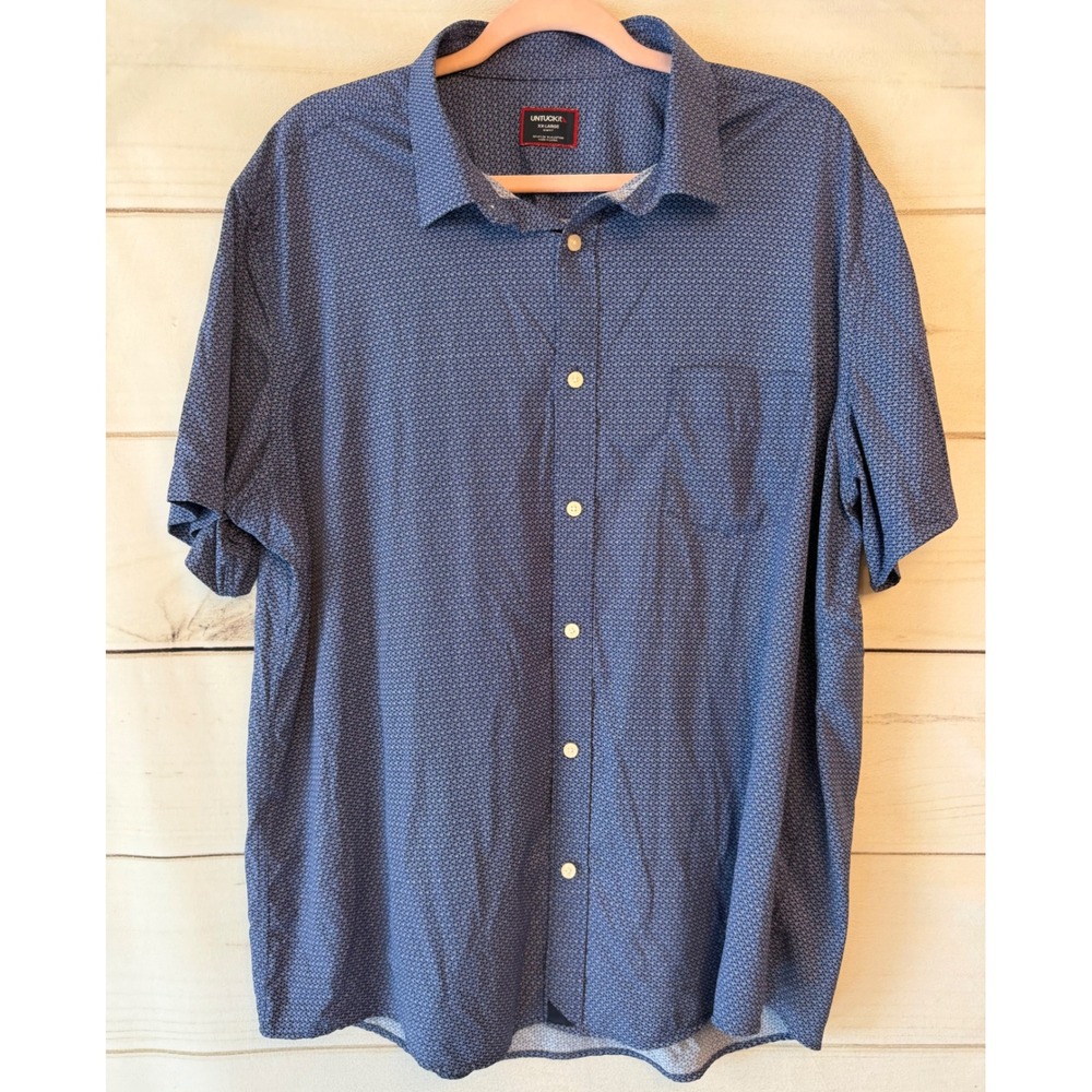 UNTUCKit Murphy-Perf-SS Blue Geometric Print Slim Fit Shirt XXL 41744 Mens